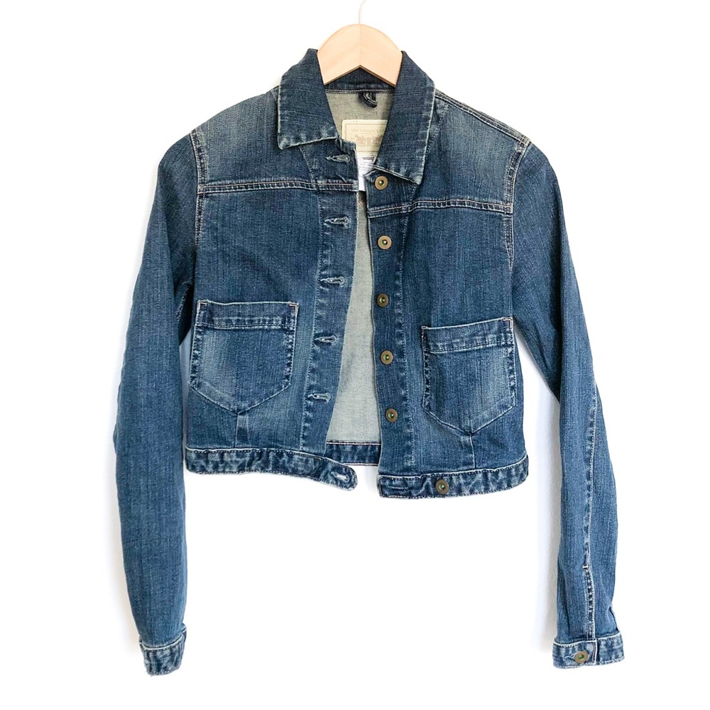 Levi's Cropped Moto Style Dark Denim Jean Jacket Size XS